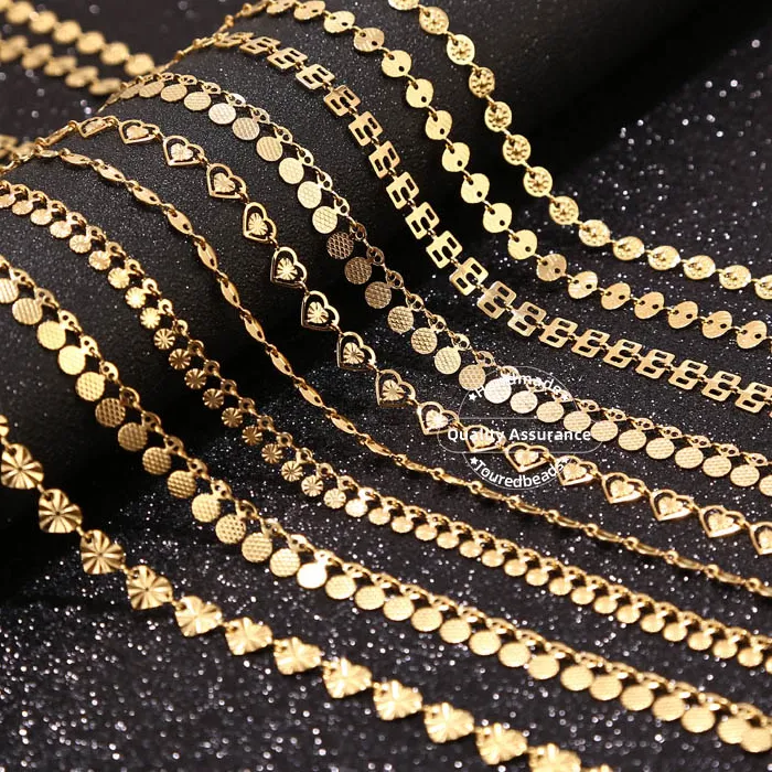 Authentic 1 Meter Stainles Gold Handmade Drop Heart Sculptured Round Disc Chains for Women Necklace Bracelet Anklet Making Supplies