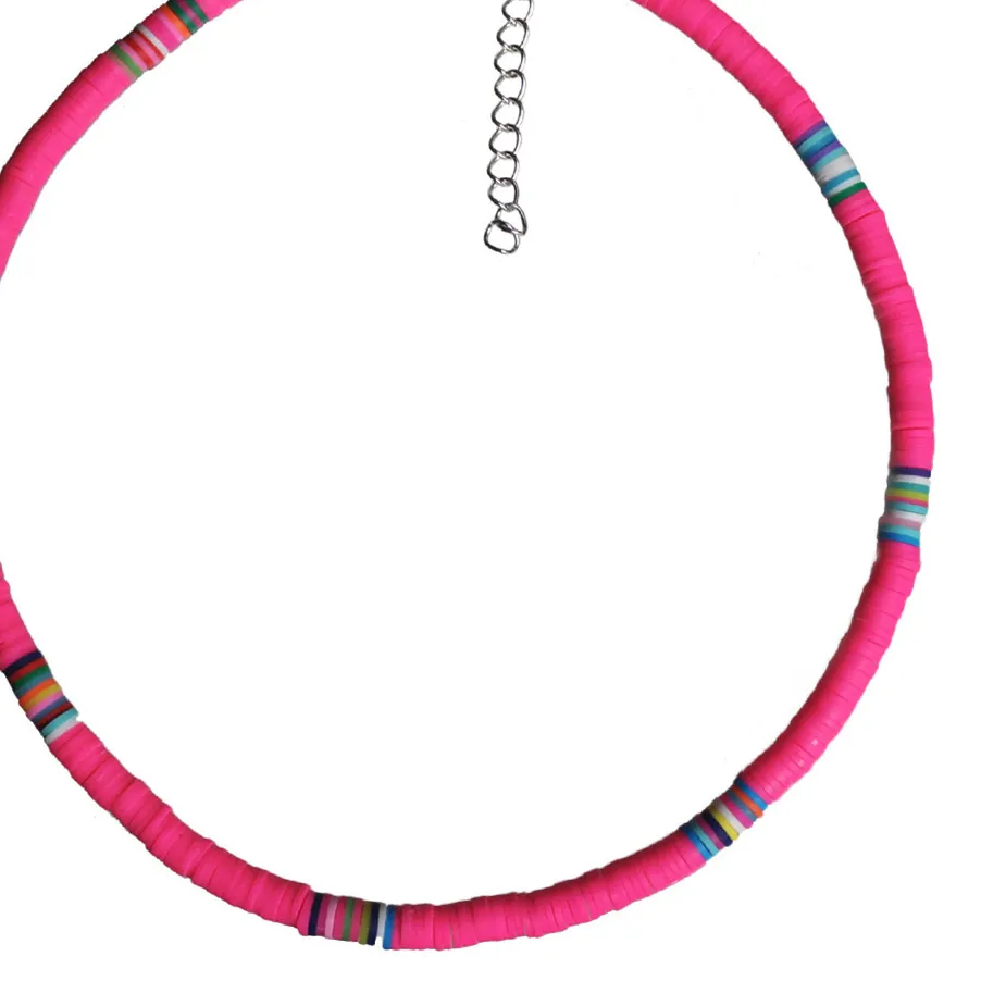 Authentic Clay And Round Disc Necklace Lightweight Comfortable Skin Feel Colorful Boho Style Summer Beach Festival