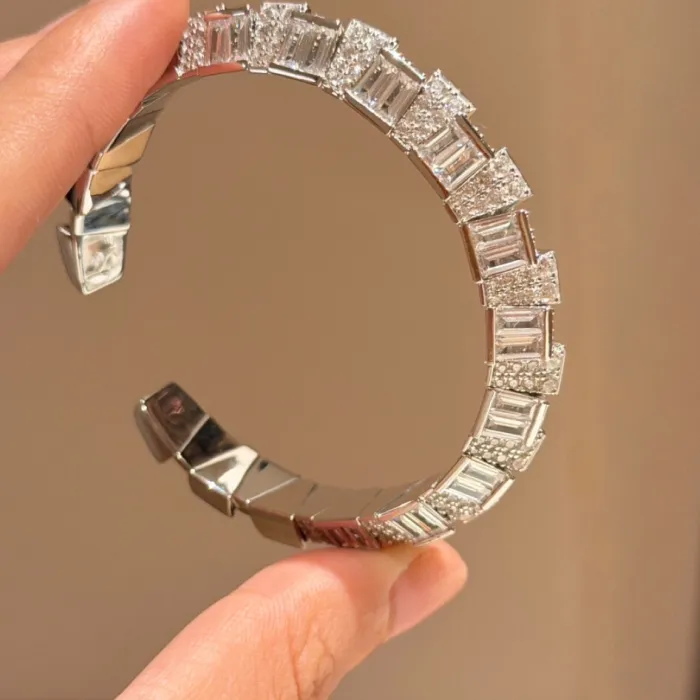 Authentic Bellux Official Original Design Jewelry Full Diamond Flying Disc Elastic Open Bracelet 925 Silver Plated Platinum Bangle