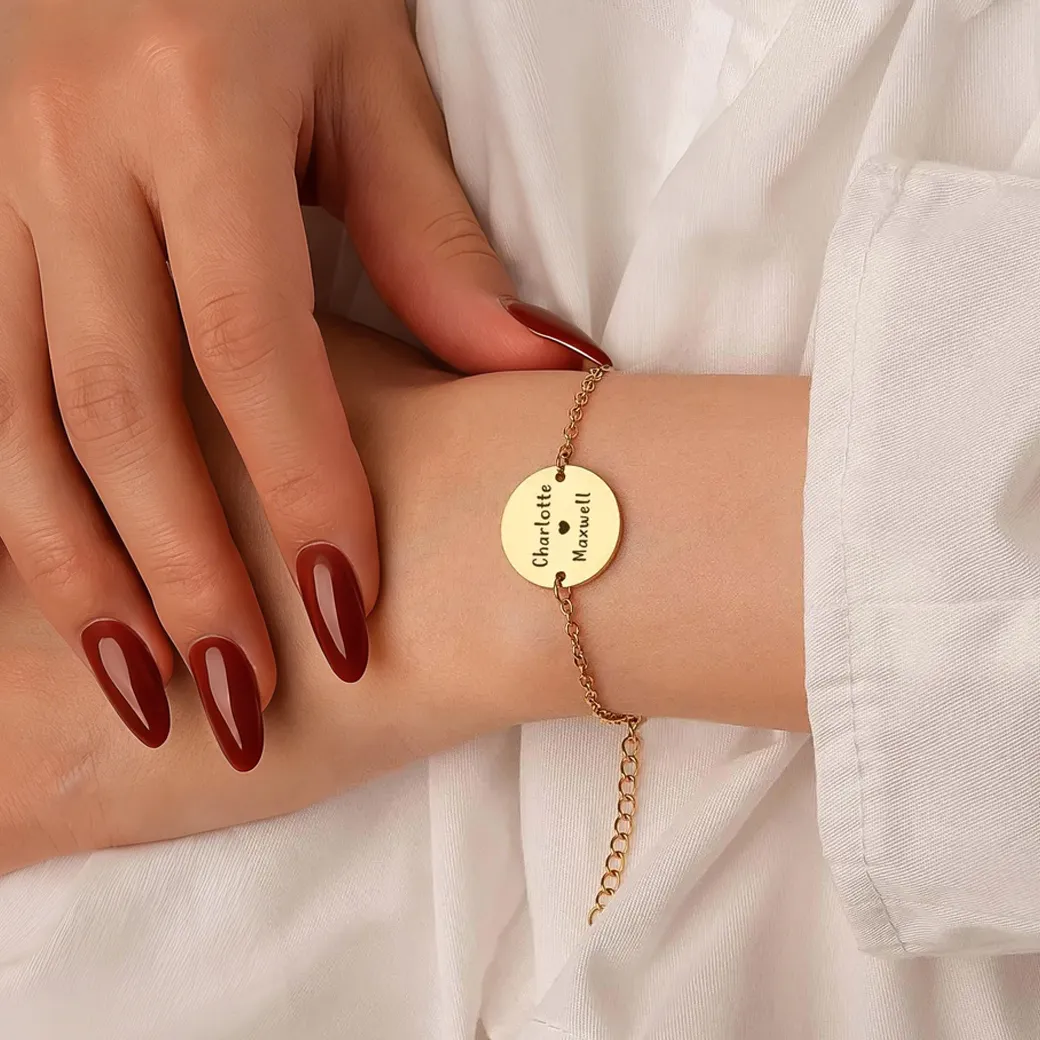Authentic Personalized Engraved Colorful Photo Text Disc Bracelet for Women Custom Logo Name Bracelet Mom Jewelry