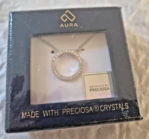 Authentic Aura PRECIOSA crystal halo pendent necklace. 18ct gold plated. RRP £69.99.