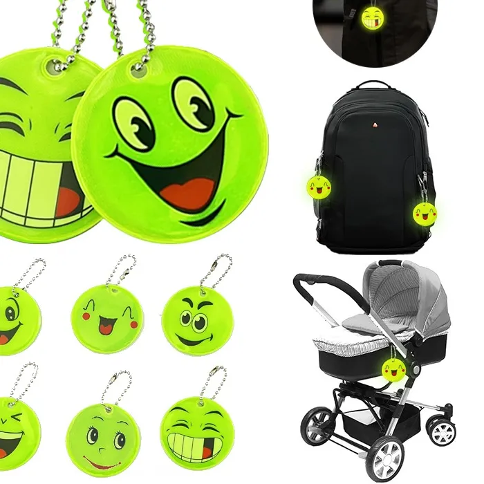 Authentic 10PCS Men's Funny Keychains Pendant Round Double-sided Reflective Safety Random Pattern Key Ring