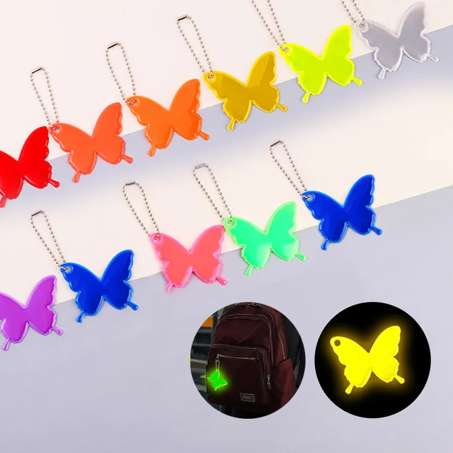 Authentic 10PCS Butterfly Reflective Pendants Reflective PVC Butterfly Hanging Decoration Schoolbag Luggage Keychain