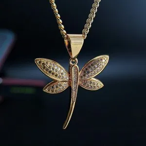 Authentic 2Ct Round Lab Created Diamond Women's DragonFly Pendant 14K Yellow Gold Plated
