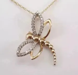 Authentic 0.50Ct Round Cut Lab Created Diamond Dragonfly Pendant In 14K Yellow Gold Plated