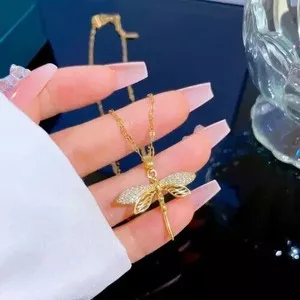Authentic Dragonfly Pendant 14K Yellow Gold Plated 2Ct Round Cut Simulated Diamond