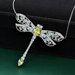 Authentic 2Ct Oval Cut Lab-Created Yellow Citrine Dragonfly Pendant 14K Yellow Gold Plated