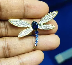 Authentic 2Ct Oval Lab Created Sapphire Dragonfly Women's Pendant 14k Yellow Gold Plated