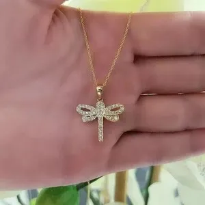 Authentic Round Cut 2Ct Lab Created Diamond Women Dragonfly Pendant 14K Yellow Gold Plated