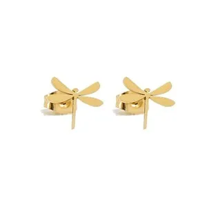 Authentic Tiny Dragonfly Stud Earrings for Women 14K Gold Plated Small Ins