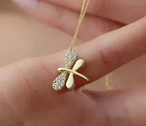 Authentic 2Ct Round Lab Created Diamond Dragonfly Women's Pendant 14K Yellow Gold Plated