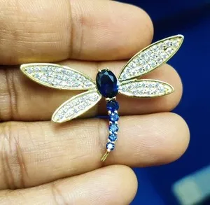 Authentic 2.10Ct Oval Cut Lab Created Sapphire Dragonfly Pendant 14K Yellow Gold Plated