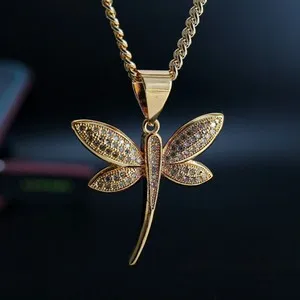 Authentic Celestial Dragonfly Amulet with 1.50 Ct Radiant Moissanite – 14K Gold‑Plated