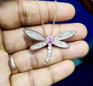 Authentic Celestial Dragonfly Pendant – 2‑Ct Oval Sapphire in 14k Gold‑Laced Radiance