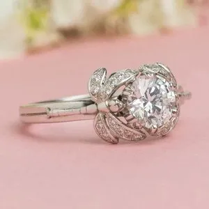 Authentic 14K White Gold Plated 2Ct Real Moissanite Dragonfly Solitaire Engagement Ring