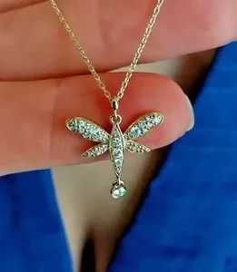 Authentic Real Moissanite 2Ct Round Cut Dragonfly Shape Women's Pendant 14K Gold Plated