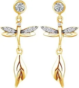 Authentic Dragonfly Drop Earrings Simulated Birthstone 14K Yellow Gold Plated Silver