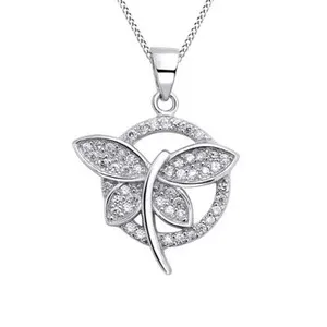 Authentic Pave Circle Dragonfly Pendant 14K Gold Plated Sterling For Women