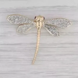 Authentic 1.50Ct Round Lab Created Diamond Dragonfly Brooches Pins 14k Yellow Gold Plated