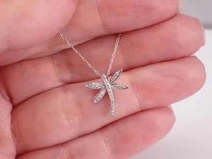 Authentic 1.24Ct Real Moissanite Dragonfly Pendant Necklaces 14K White Gold Plated Silver