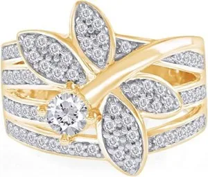 Authentic Dragonfly Wedding Engagement Ring Cubic Zirconia 14K Gold Plated Sterling Silver