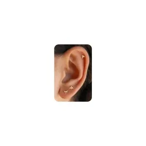 Authentic Flat Back Earringg - 6pcs 14k Gold Plated Tiny Cute Bird Bee Dragonfly Flatba...
