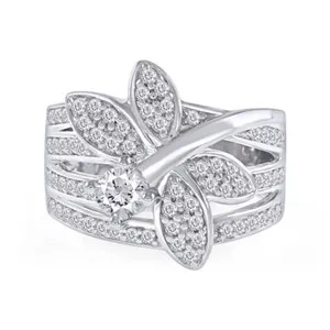 Authentic Dragonfly Engagement Ring Simulated Diamond 14K White Gold Plated 925 Sterling