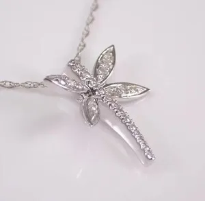 Authentic Resl Moissanite 0.50Ct Round Cut Dragonfly Pendant 14K White Gold Plated Silver