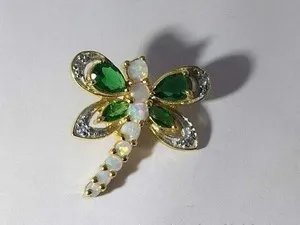 Authentic 2Ct Pear Cut Lab-Created Fire Opal Dragonfly Pendant In 14K Yellow Gold Plated