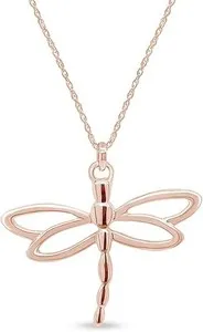 Authentic Dragonfly Insect Charm Pendant Necklace For Women In 14k Gold Plated Sterling