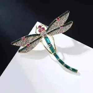 Authentic 2Ct Baguette Cut Lab-Created Emerald Dragonfly Brooch Pin 14k Yellow Gold Plated