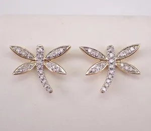 Authentic 1.20 CT Moissanite Dragonfly Shape Stud Screw Earrings 14K Yellow Gold Plated