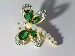 Authentic 2.50Ct Round Cut Lab-Created Fire Opal Dragonfly Pendant 14K Yellow Gold Plated