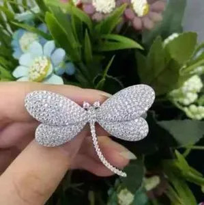 Authentic Real Moissanite 3Ct Round Cut Women Dragonfly Brooch Pin 14K White Gold Plated