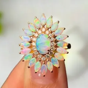 Authentic 14k Yellow Gold Plated Silver 3Ct Marquise Cut Simulated Fire Opal Women's Ring
