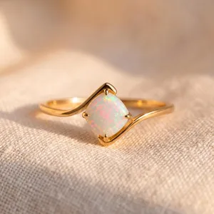 Authentic White Opal Ring, Base Metal: Finish: Gold Plated For Her