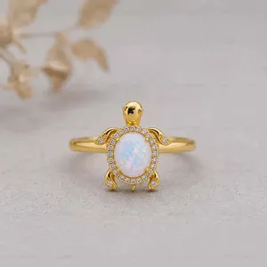 Authentic White Opal Ring, Base Metal: Finish: Gold Plated For Her