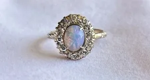 Authentic Vintage 14K Gold Plated Opal Ring Art Deco Style SZ 5.5
