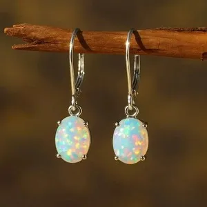 Authentic 3Ct Oval Cut Simulated Fire Opal Teardrop Dangle Earrings 14K White Gold Plated
