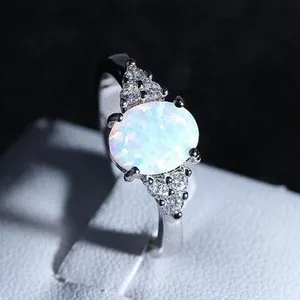 Authentic Celestial Flame Opal Engagement Ring - 14K White Gold Plated Passion Talisman