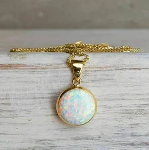 Authentic 2.00 Ct Round Cut Lab Created Fire Opal Solitaire Pendant 14K Yellow Gold Plated
