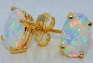 Authentic 2.50Ct Oval Cut Natural Fire Opal Push Back Stud Earrings 14K Yellow Gold Plated