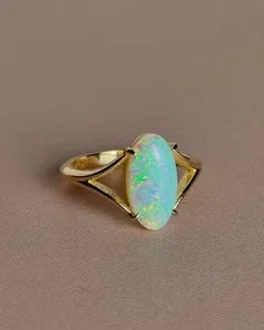 Authentic 925 Silver Natural Ethiopian Opal Ring 14K Gold Plated Opal Engagement Ring