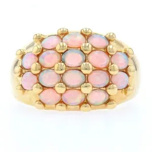 Authentic Sterling Synthetic Opal Cluster Cocktail Ring -925 Gold Plated Oval 2.40ctw Sz 8