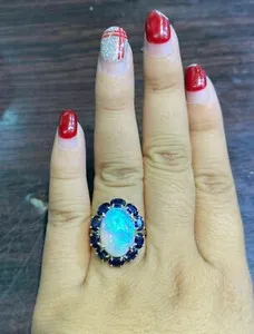 Authentic Natural Fire Opal 6Ct Oval Cut Halo Engagement Ring 14K White Gold Plated Silver