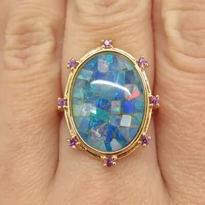 Authentic Mystic Opal Amethyst Ring - A Celestial Dance of Stones