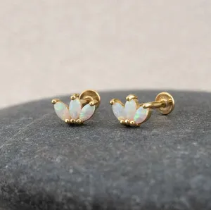Authentic 14K Gold Plated on 925 Solid Sterling Silver Tiny fire opal flat back studs