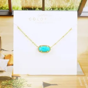 Authentic NWOT Kendra Scott Elisa Satellite Turquoise Kyocera Opal Necklace Gold Plated