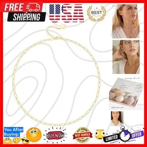 Authentic 18K Gold Plated Paperclip Chain Choker Satellite Chain Freshwater Cultured Bi...