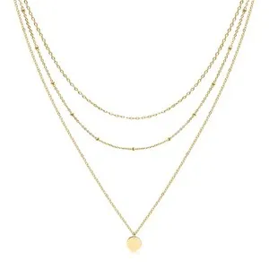 Authentic Aisansty Layered Disc Choker Necklace Gold Plated Simple Satellite Chain Coin...